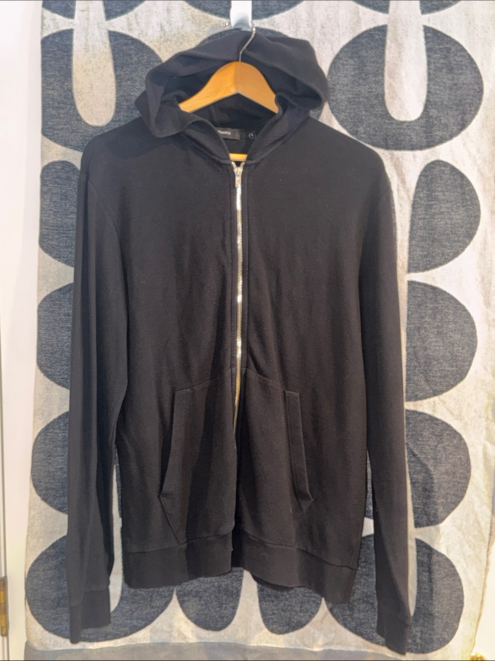 Theory BLACK Full-Zip Hooded Sweater~ Ridge Hoodie Ridge Waffle~LARGE ~#H194542